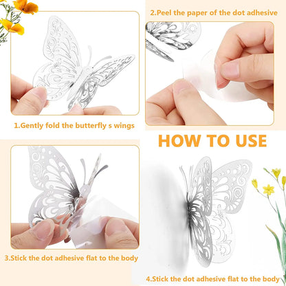 12Pcs Fashion 3D Hollow Butterfly Creative Wall Sticker