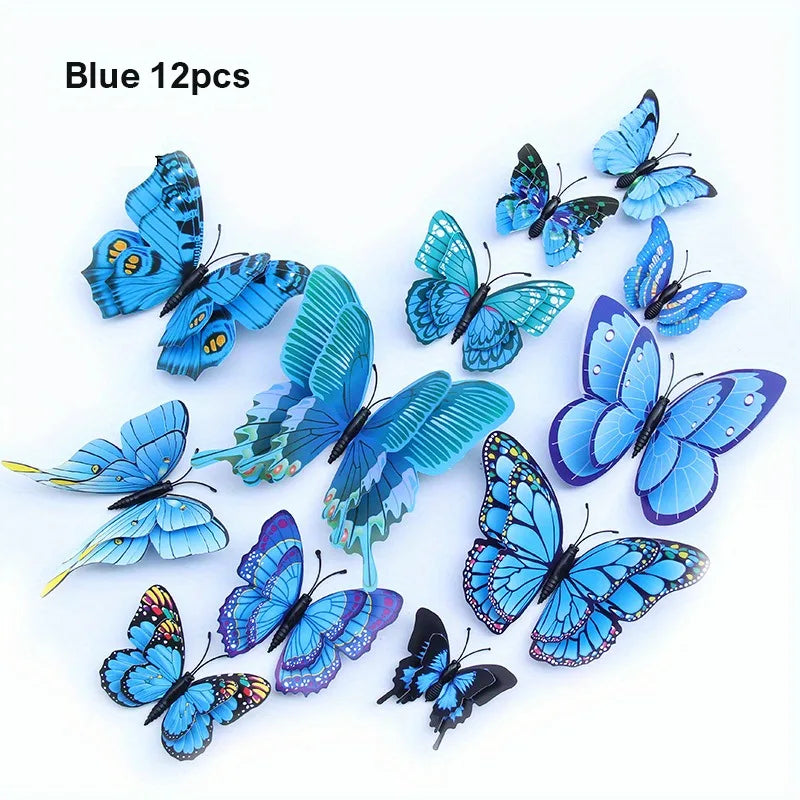 12pcs 3D Double Layer Butterflies Wall Stickers