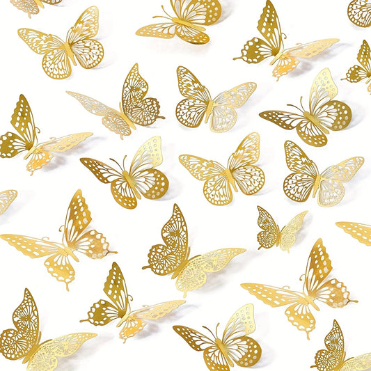 12Pcs Fashion 3D Hollow Butterfly Creative Wall Sticker