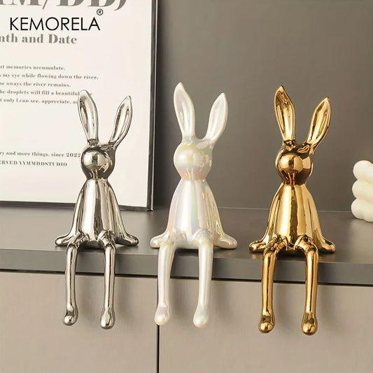 Ceramic Long-Eared Sitting Rabbit Luxury Home Decoration