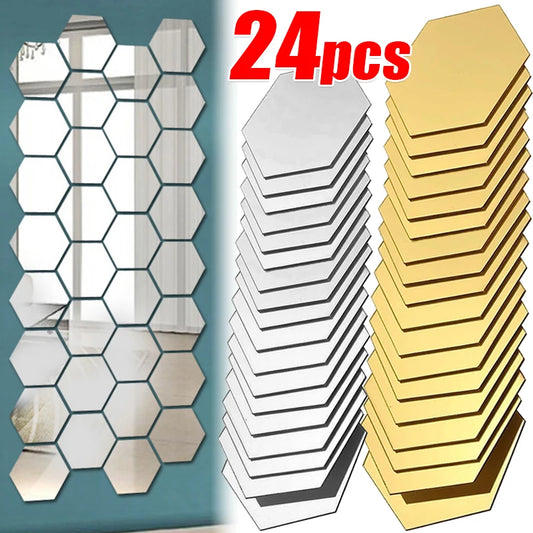 3D Hexagon Mirror Wall Stickers