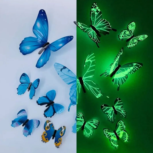 New 12Pcs Fashion 3D Luminous Butterfly Creative Wall Sticker