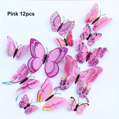 12pcs 3D Double Layer Butterflies Wall Stickers