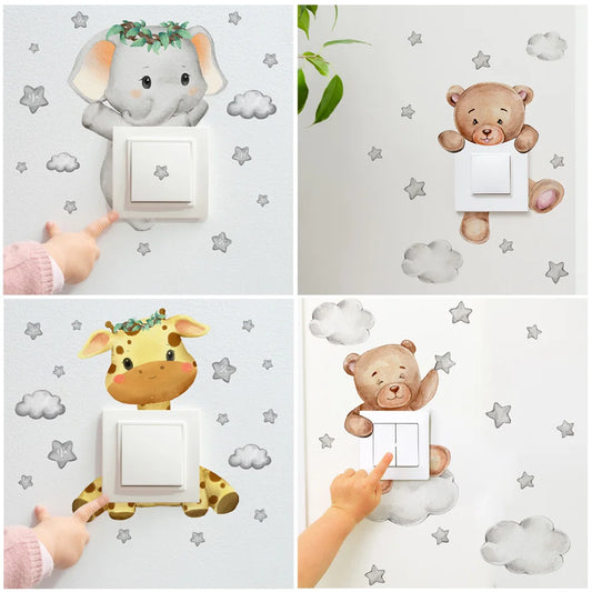 Cute Giraffe Bear Elephant Star Switch Sticker Kid Baby Bedroom