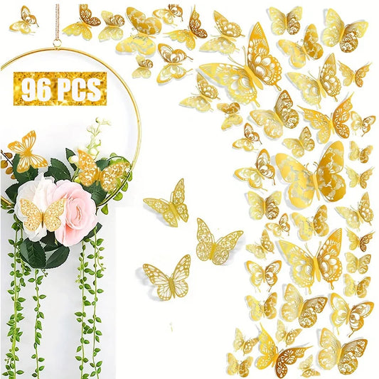 12Pcs Fashion 3D Hollow Butterfly Creative Wall Sticker