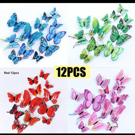 12pcs 3D Double Layer Butterflies Wall Stickers