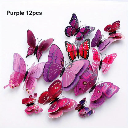 12pcs 3D Double Layer Butterflies Wall Stickers