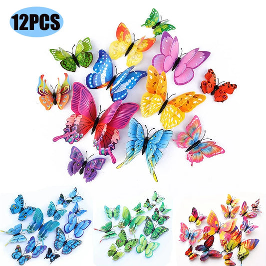 12pcs 3D Double Layer Butterflies Wall Stickers